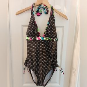 Hobie Polkadot Black/White Colorful One Piece Swimsuit Large